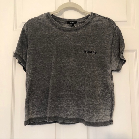 Forever 21 Tops - F21 AMORE / Love Gray Crop Top